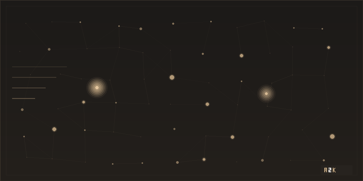 AI tools — warm gold node constellation on dark brand background
